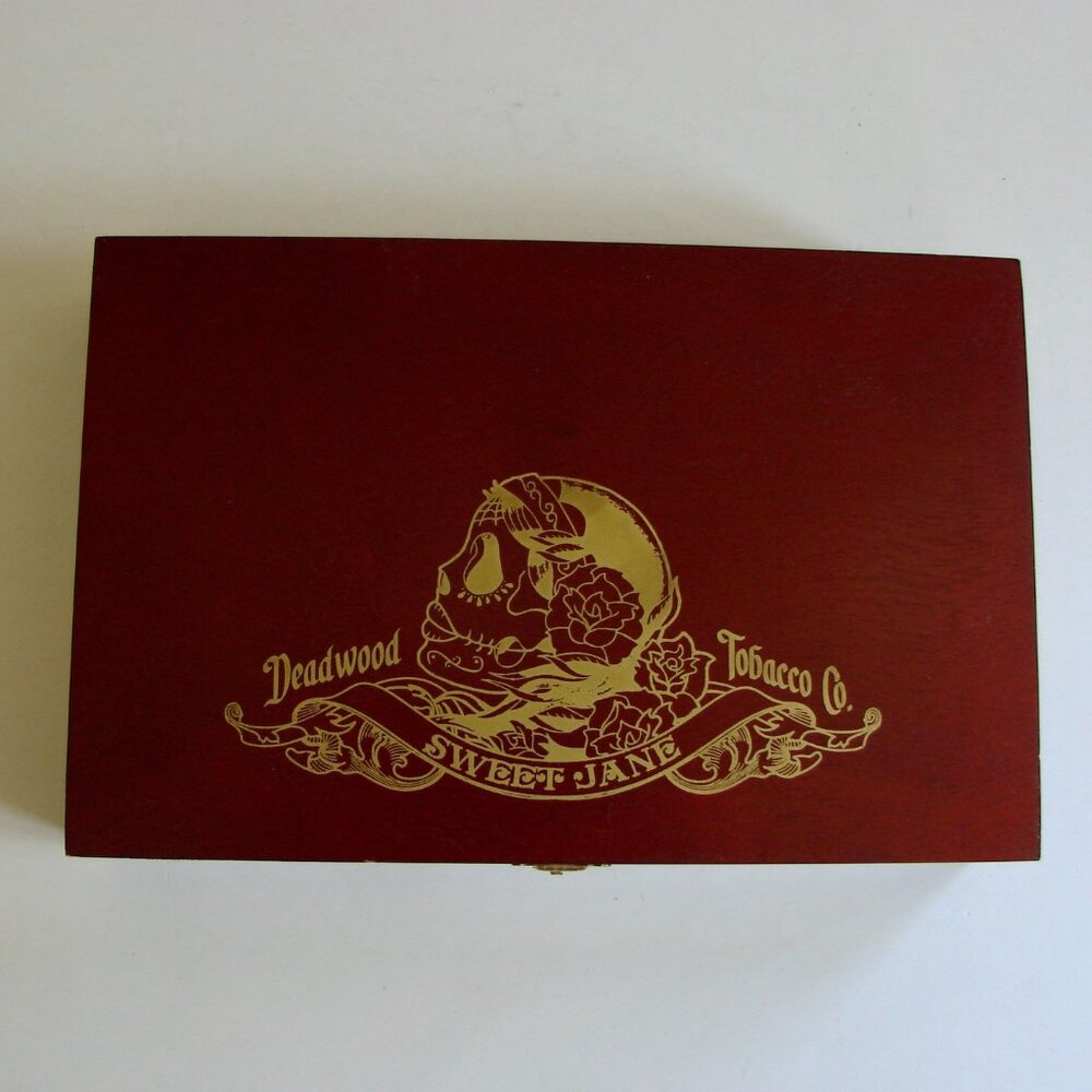 Deadwood Tobacco Co Sweet Jane Empty Wooden Cigar Box Skull Goth Storage Trinket